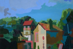 Cat Crossing the Street in Giverny,  Oil on Canvas,  90cm x 90cm