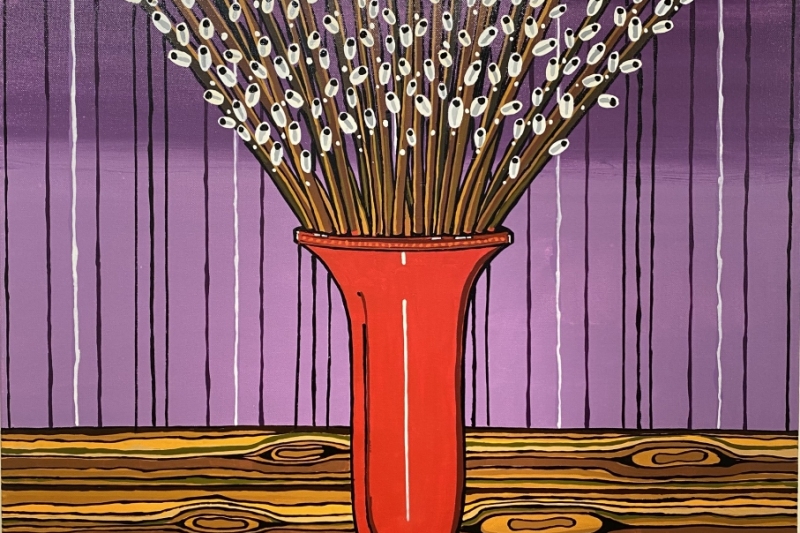 Red Vase, Enamel/Canvas, 40"x30"