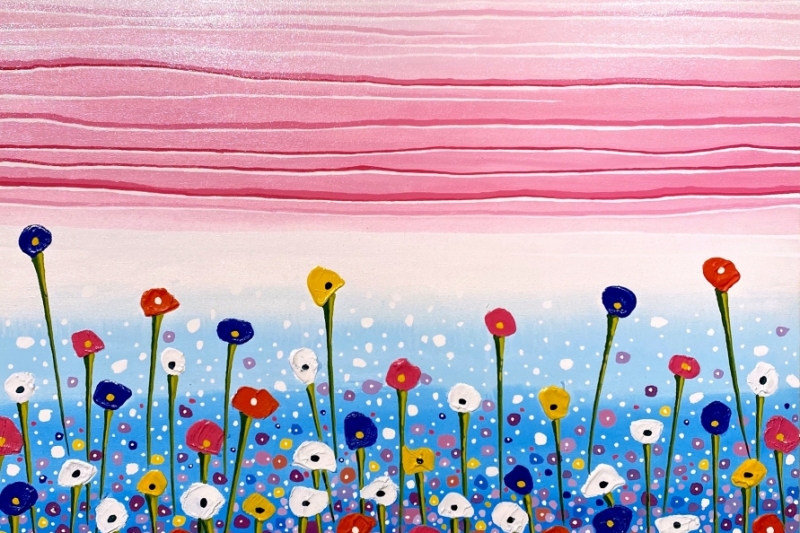 Plastered Flowers,  Enamel/Canvas,40"x30"