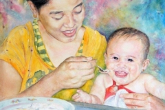 Mother and Child,  Esmie Gayo McLaren,  Watercolours on Canvas,  30"x36"